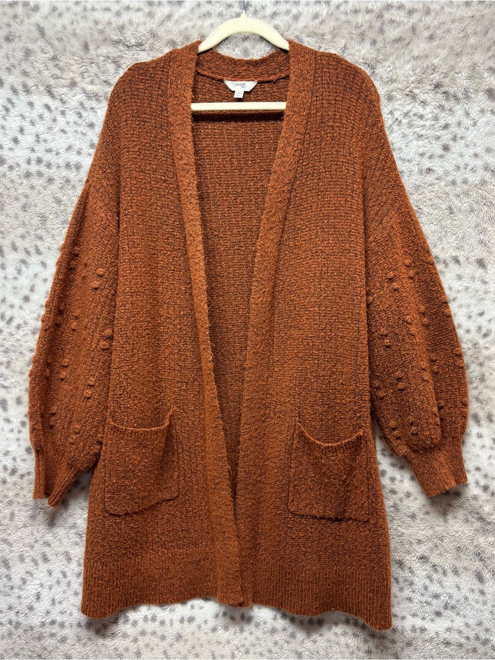 TERRA & SKY TEXTURED SLEEVE DOUBLE POCKET CARDIGAN